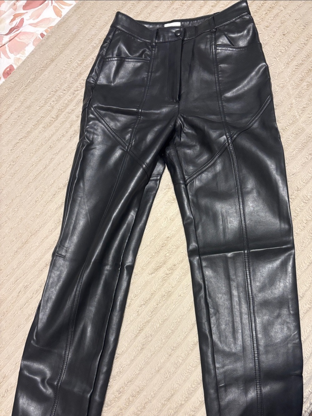 Wilfred Black Faux Leather Paneled Pants